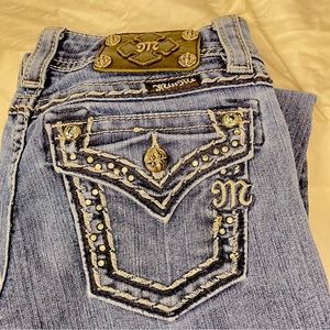 Miss me flared legged jeans, rhinestones/embroidery.